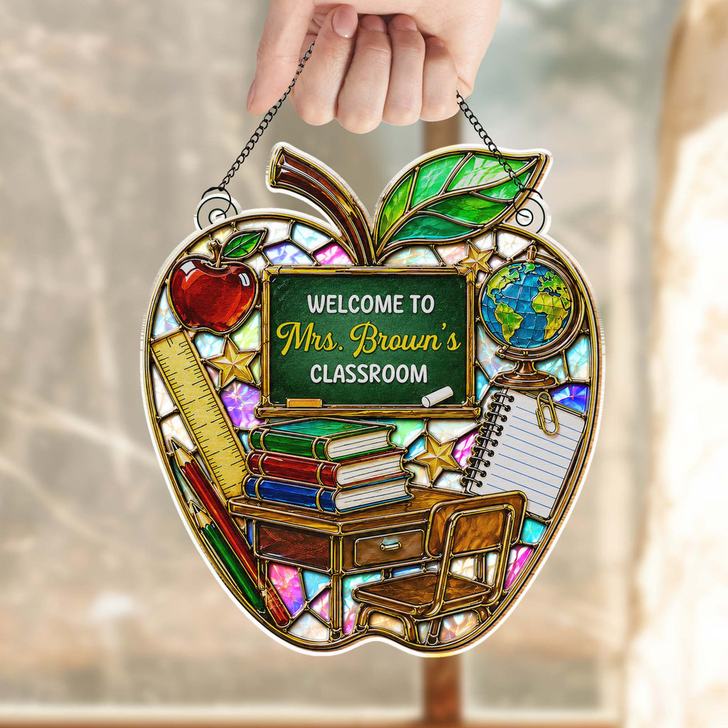 Personalized Mosaic Apple Suncatcher Gift for Teachers