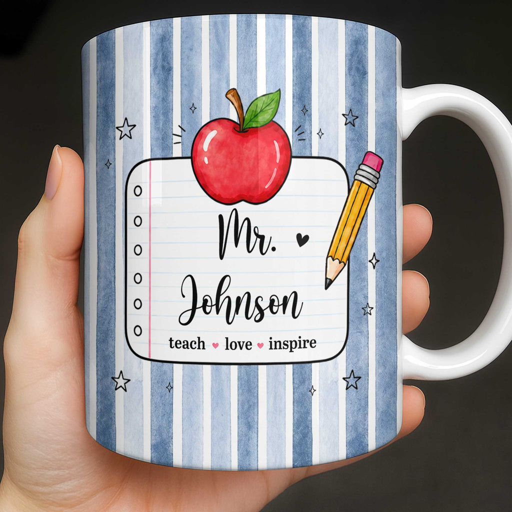 Personalized Teacher Coffee Mug Red Apple Pencil Custom Gift Edge-to-edge Mug GradoCreations
