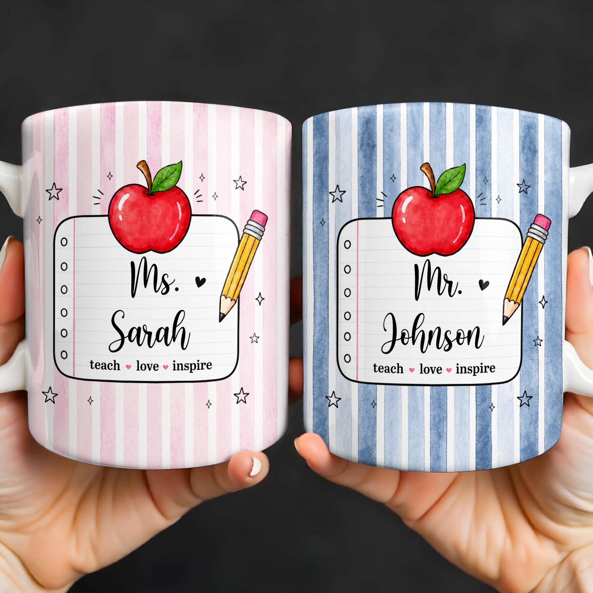 Personalized Teacher Coffee Mug Red Apple Pencil Custom Gift Edge-to-edge Mug GradoCreations
