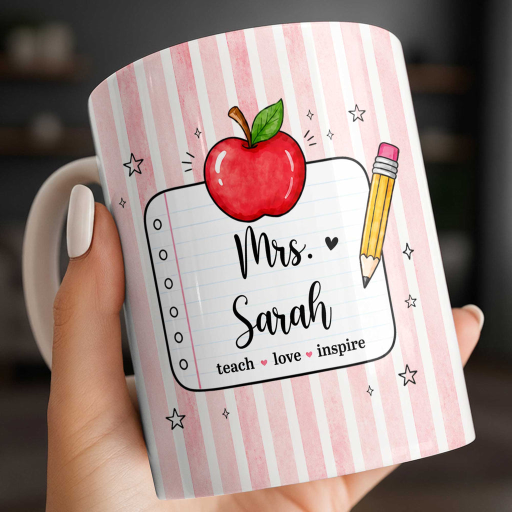 Personalized Teacher Coffee Mug Red Apple Pencil Custom Gift Edge-to-edge Mug GradoCreations
