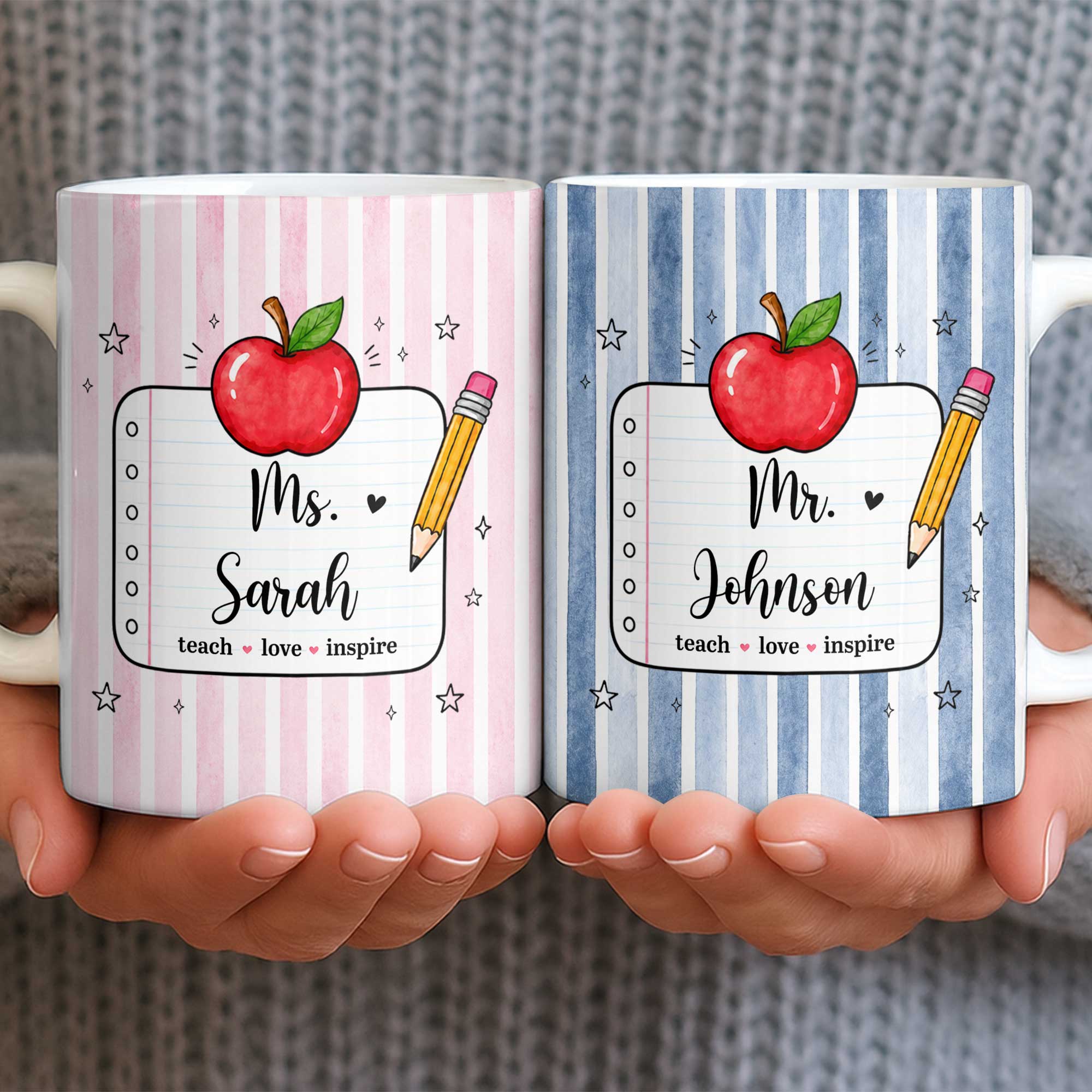 Personalized Teacher Coffee Mug Red Apple Pencil Custom Gift Edge-to-edge Mug GradoCreations