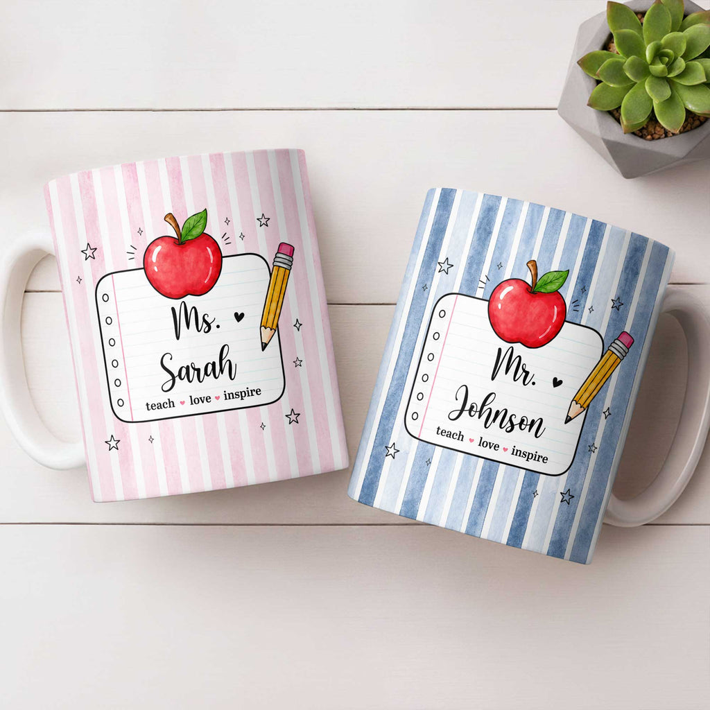 Personalized Teacher Coffee Mug Red Apple Pencil Custom Gift Edge-to-edge Mug GradoCreations