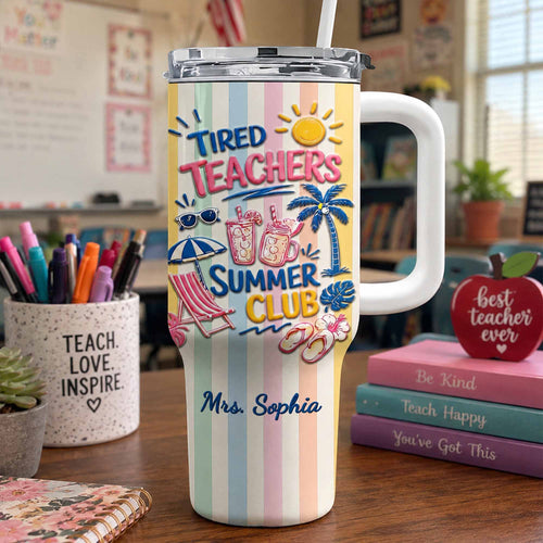 Personalized 40oz Tumbler with Beach Design Custom Name Gift for Teachers 40oz Tumbler GradoCreations