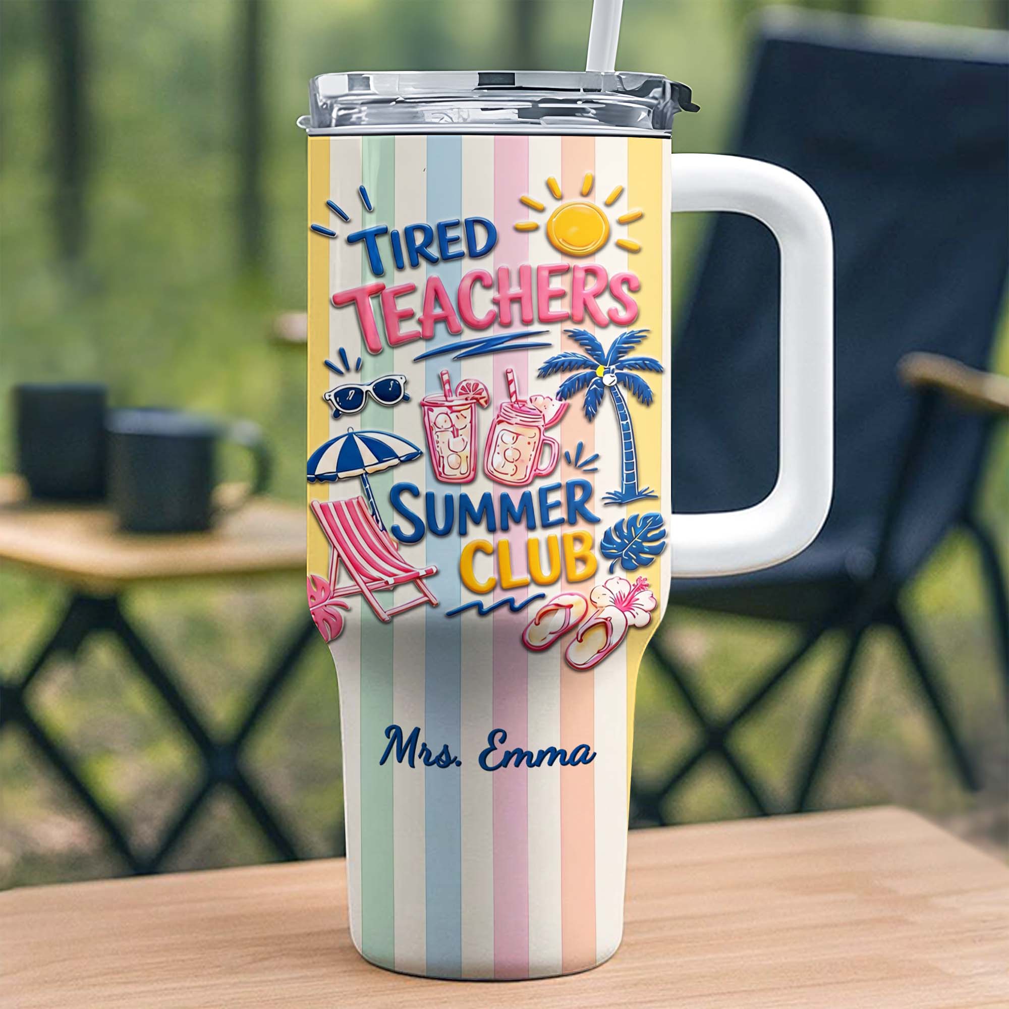 Personalized 40oz Tumbler with Beach Design Custom Name Gift for Teachers