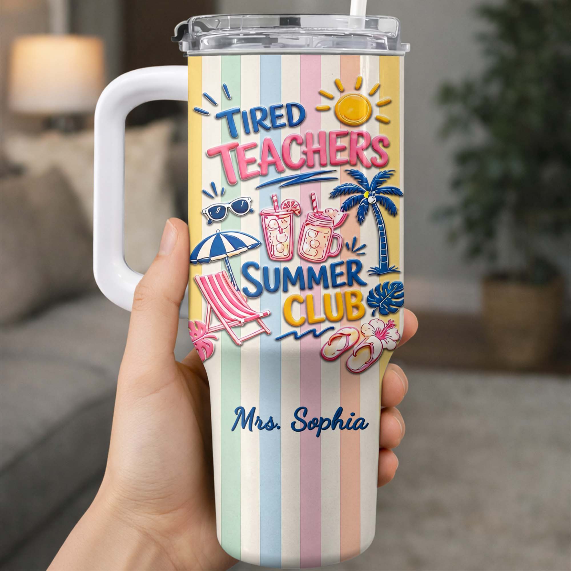 Personalized 40oz Tumbler with Beach Design Custom Name Gift for Teachers