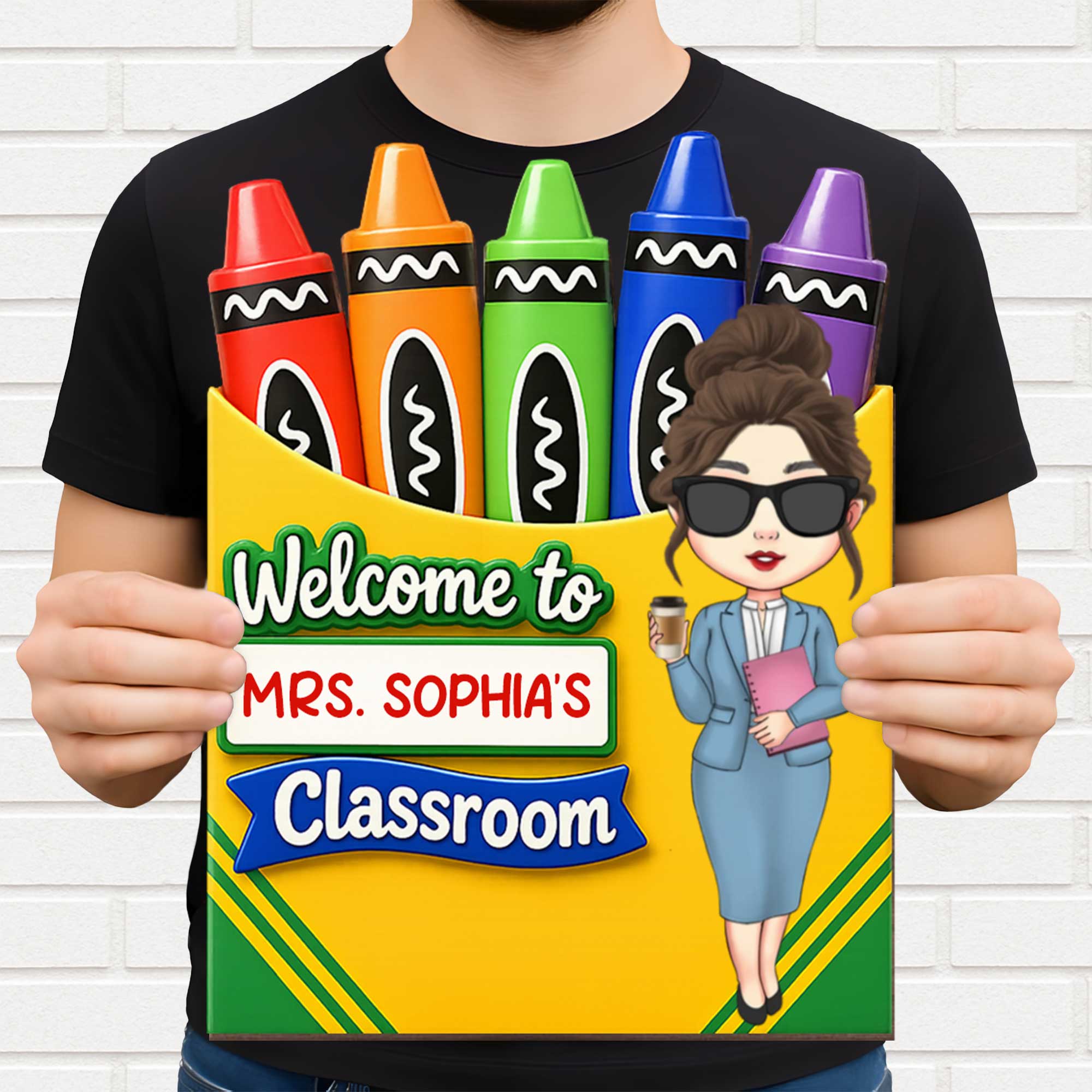 Personalized Teacher Crayon Box Wood Sign Custom Name Gift