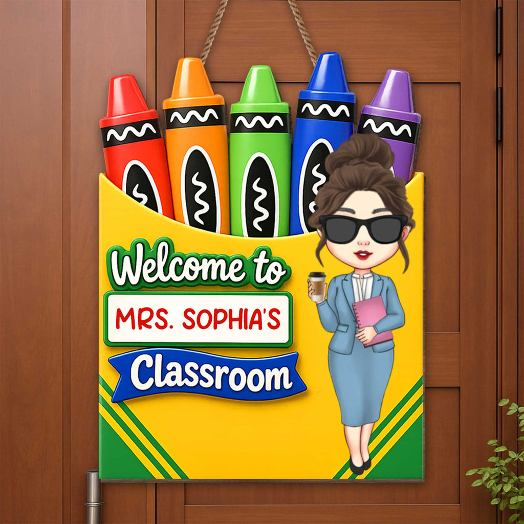 Personalized Teacher Crayon Box Wood Sign Custom Name Gift