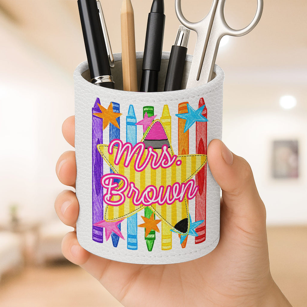 Personalized Leather Circular Pen Holder Custom Teacher Gift