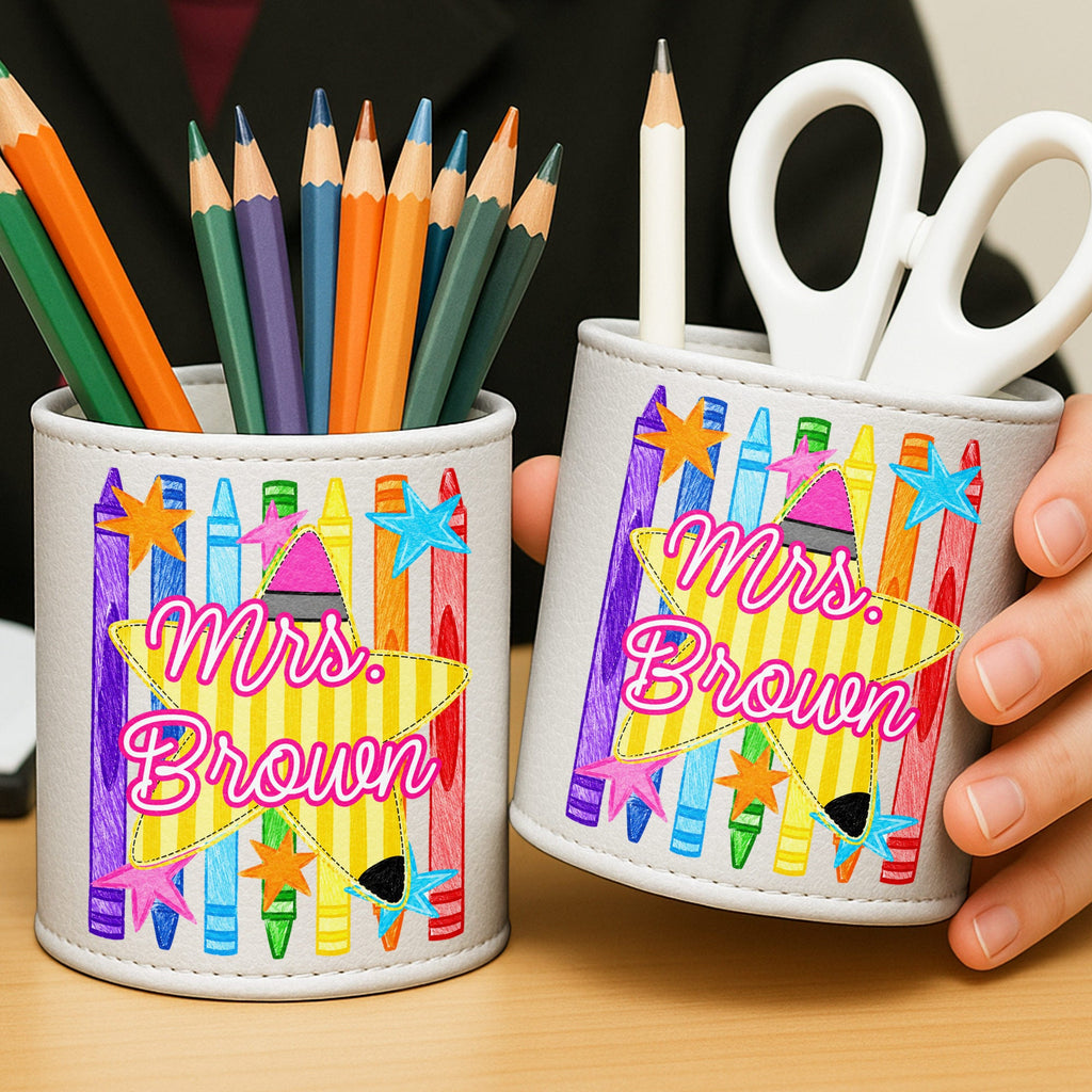 Personalized Leather Circular Pen Holder Custom Teacher Gift