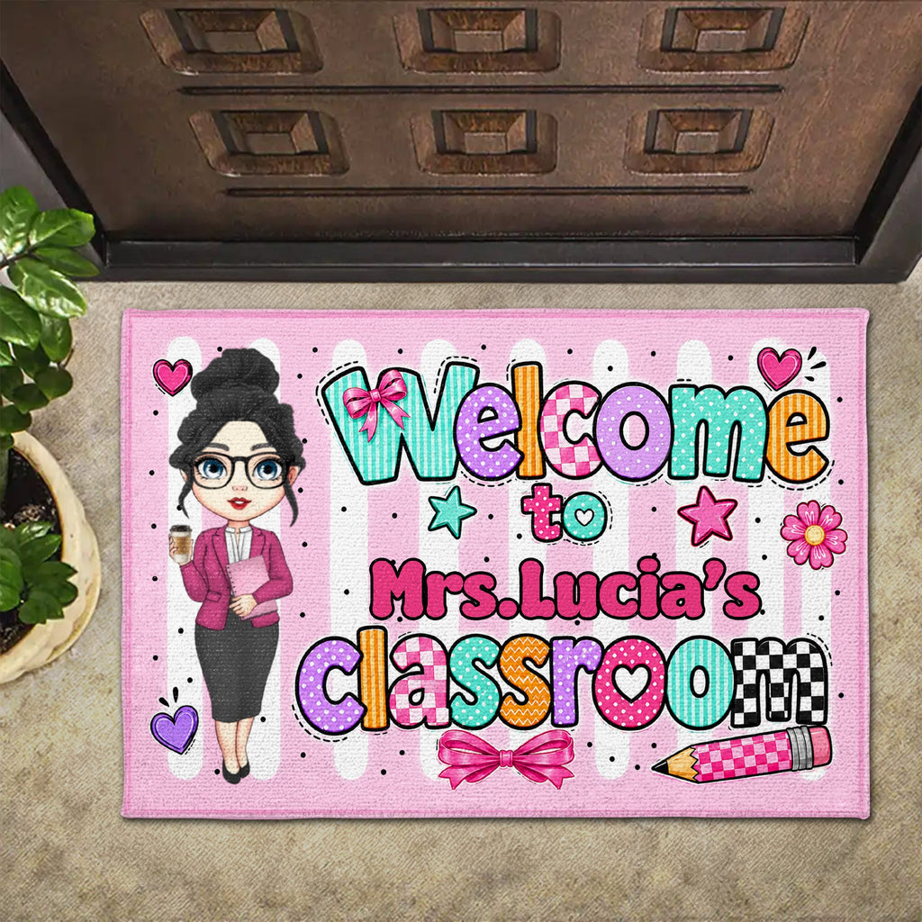Personalized Doormat Teacher Character Custom Name Gift