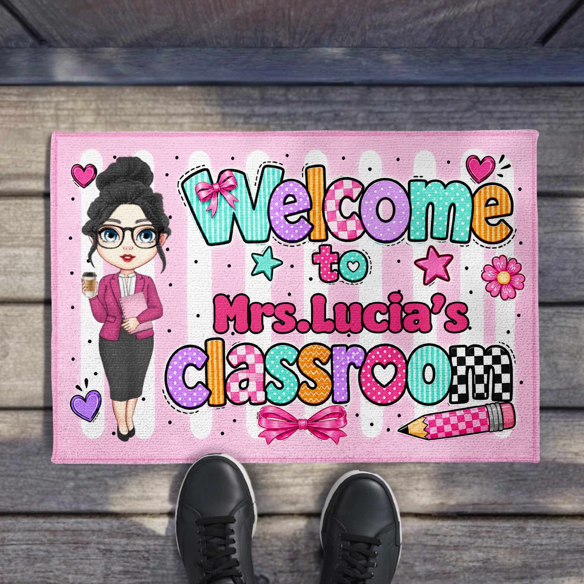 Personalized Doormat Teacher Character Custom Name Gift