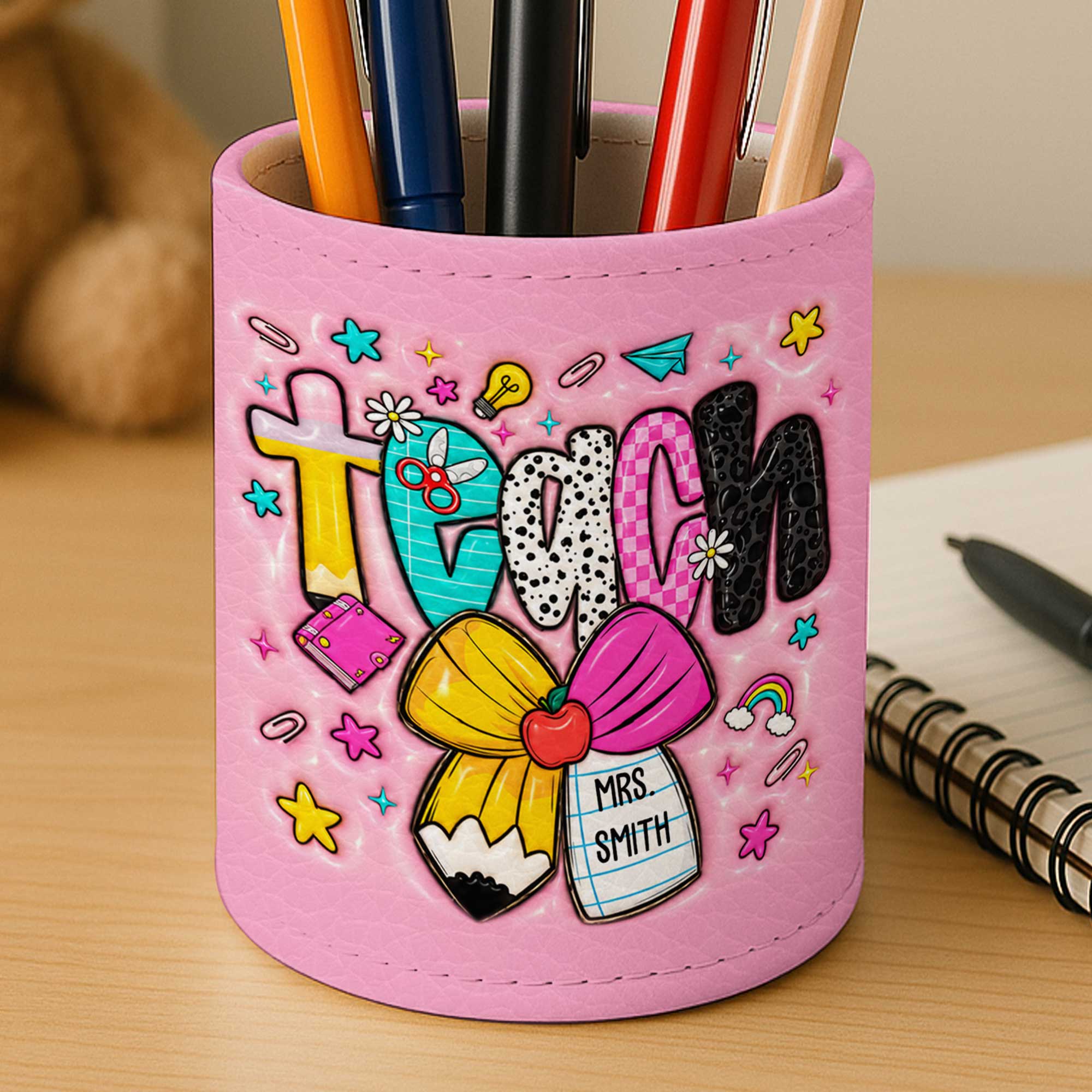 Personalized PU Leather Pen Holder Custom Name Gift for Teacher
