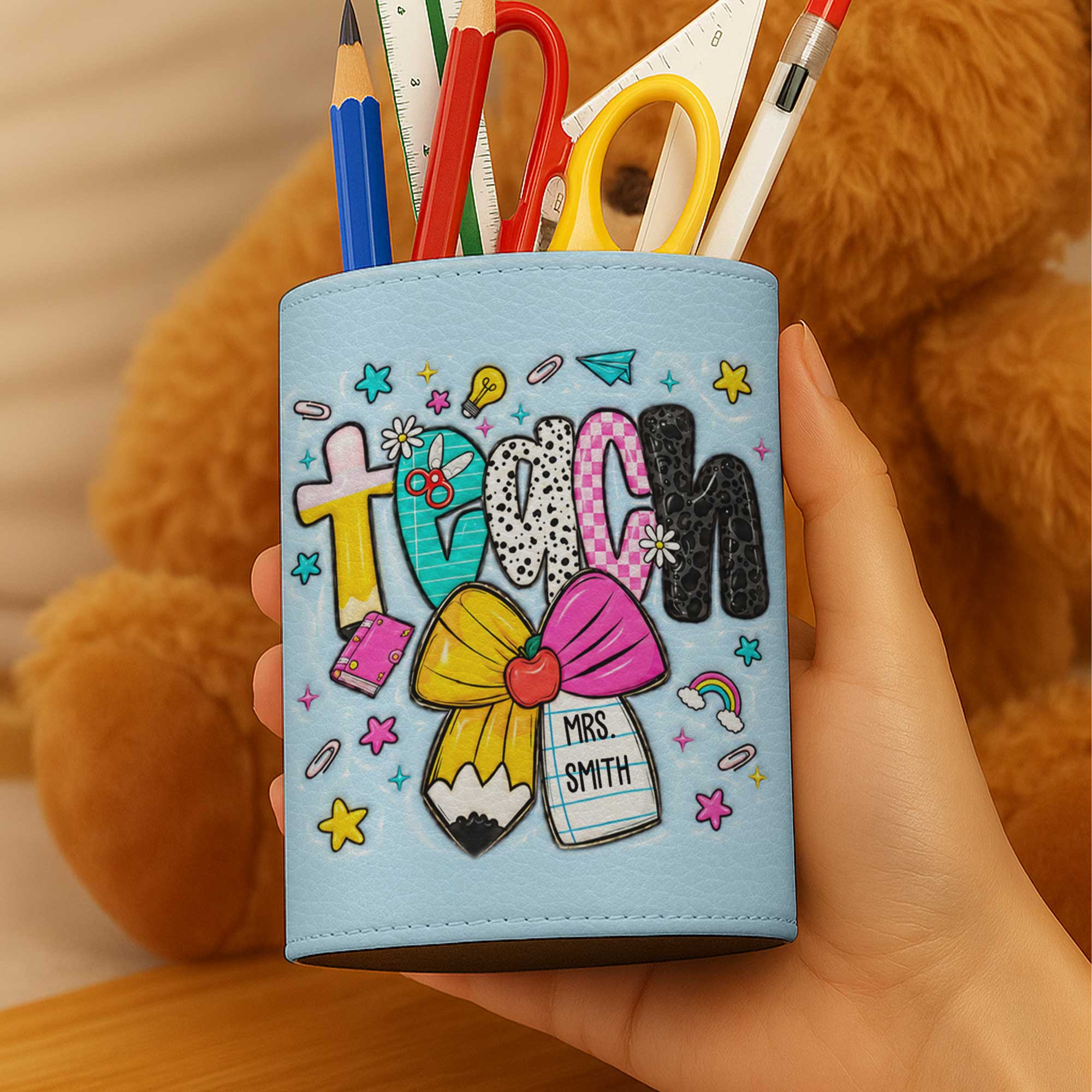 Personalized PU Leather Pen Holder Custom Name Gift for Teacher