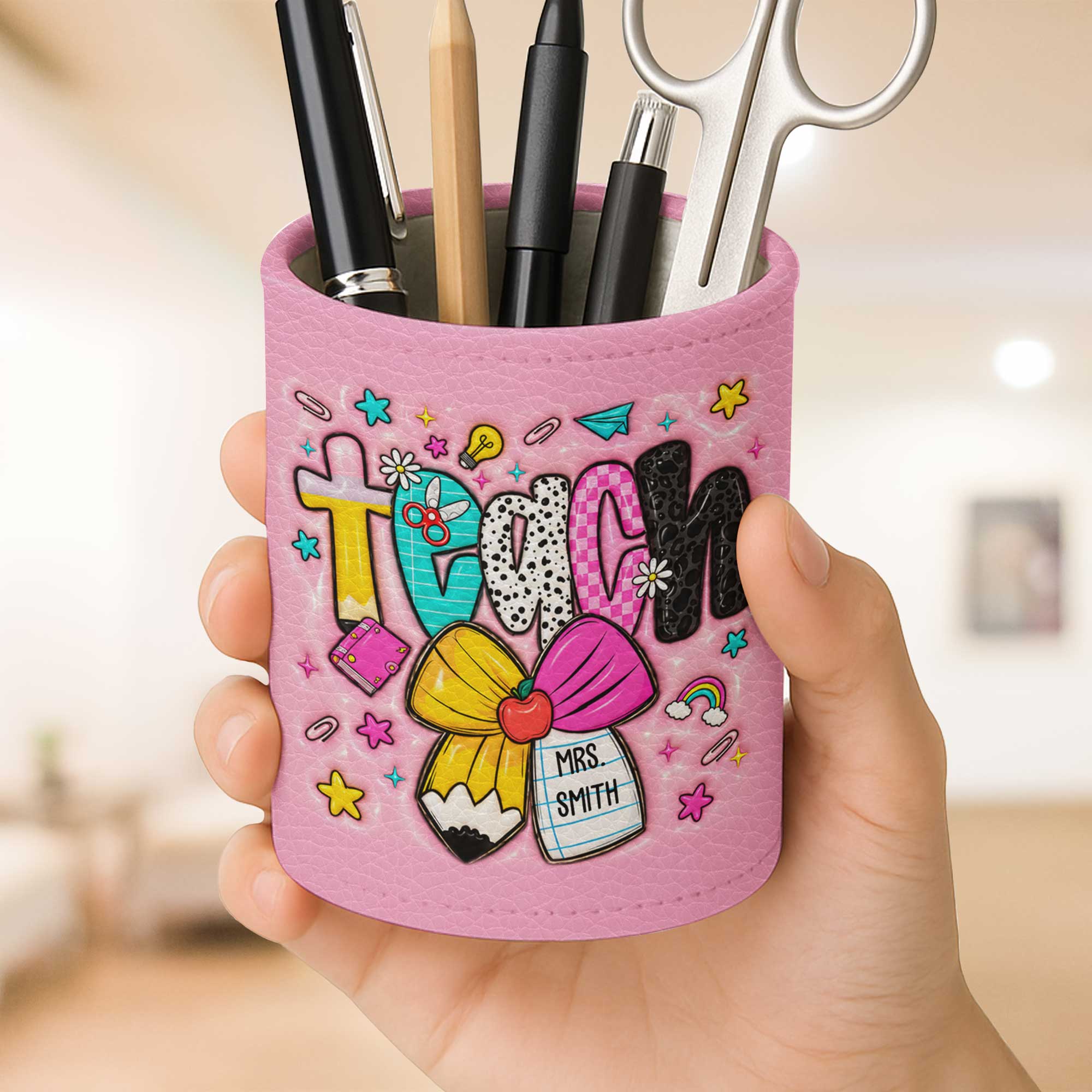 Personalized PU Leather Pen Holder Custom Name Gift for Teacher