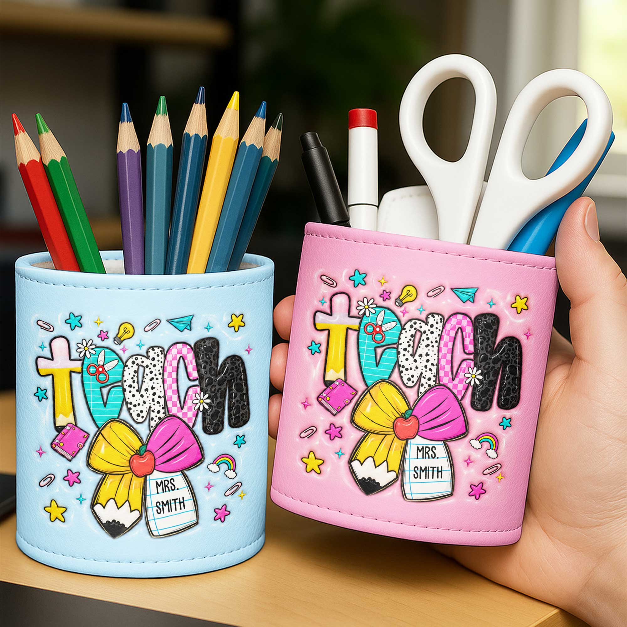 Personalized PU Leather Pen Holder Custom Name Gift for Teacher