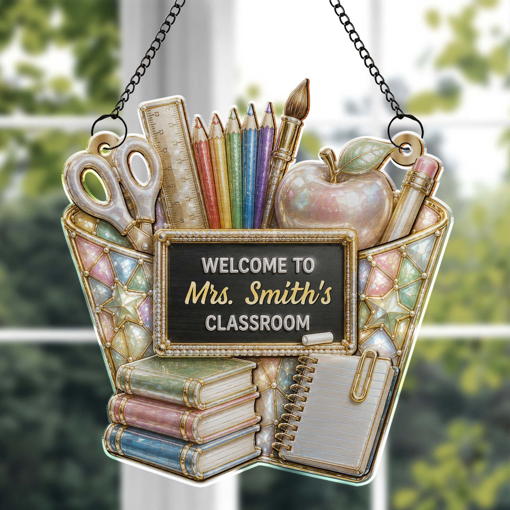 Personalized Classroom Suncatcher Custom Name Apple Decor Gift for Teacher