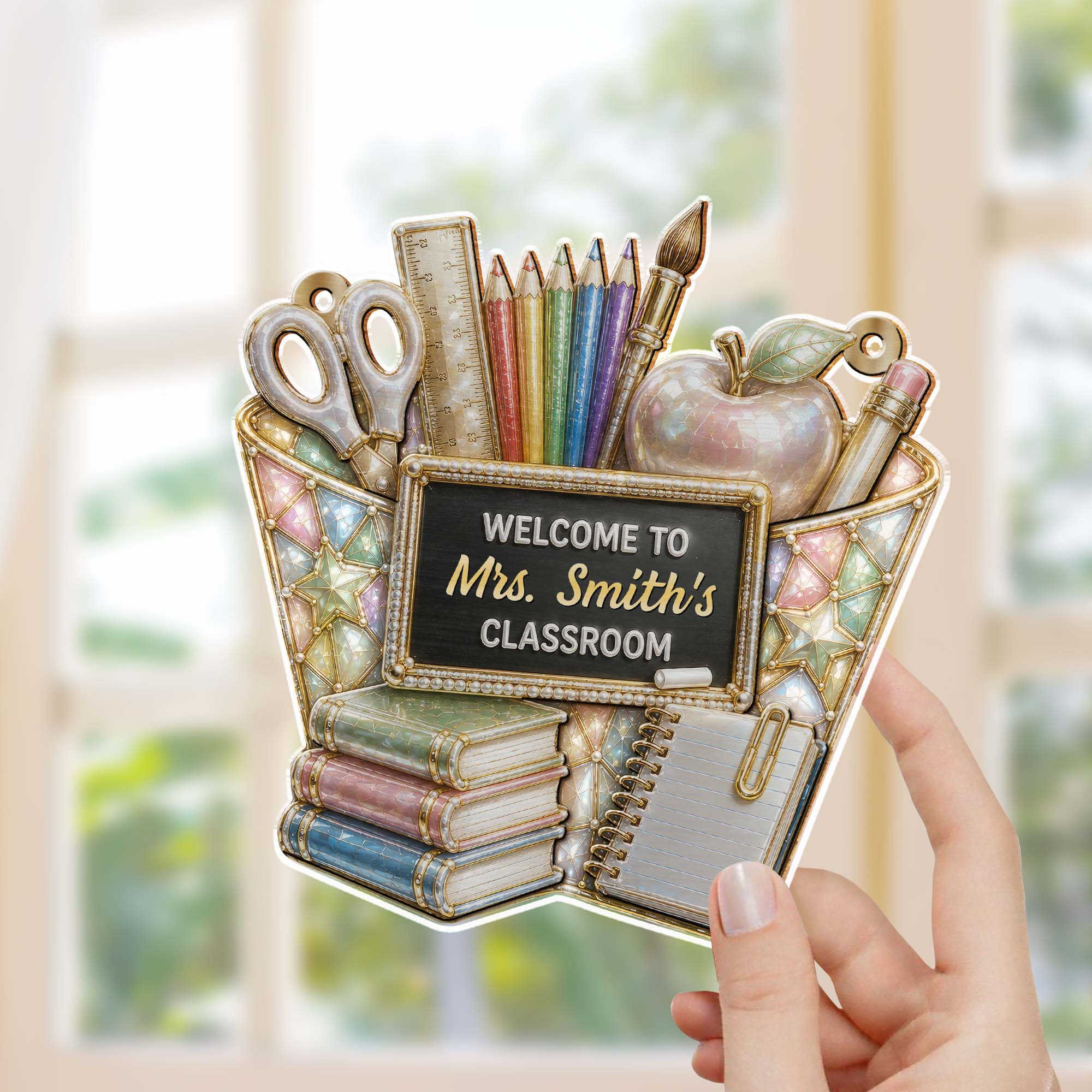 Personalized Classroom Suncatcher Custom Name Apple Decor Gift for Teacher