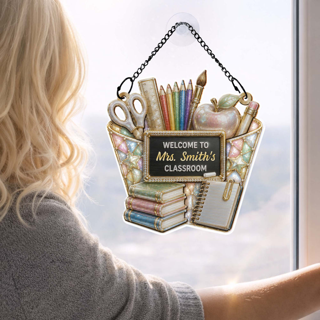 Personalized Classroom Suncatcher Custom Name Apple Decor Gift for Teacher