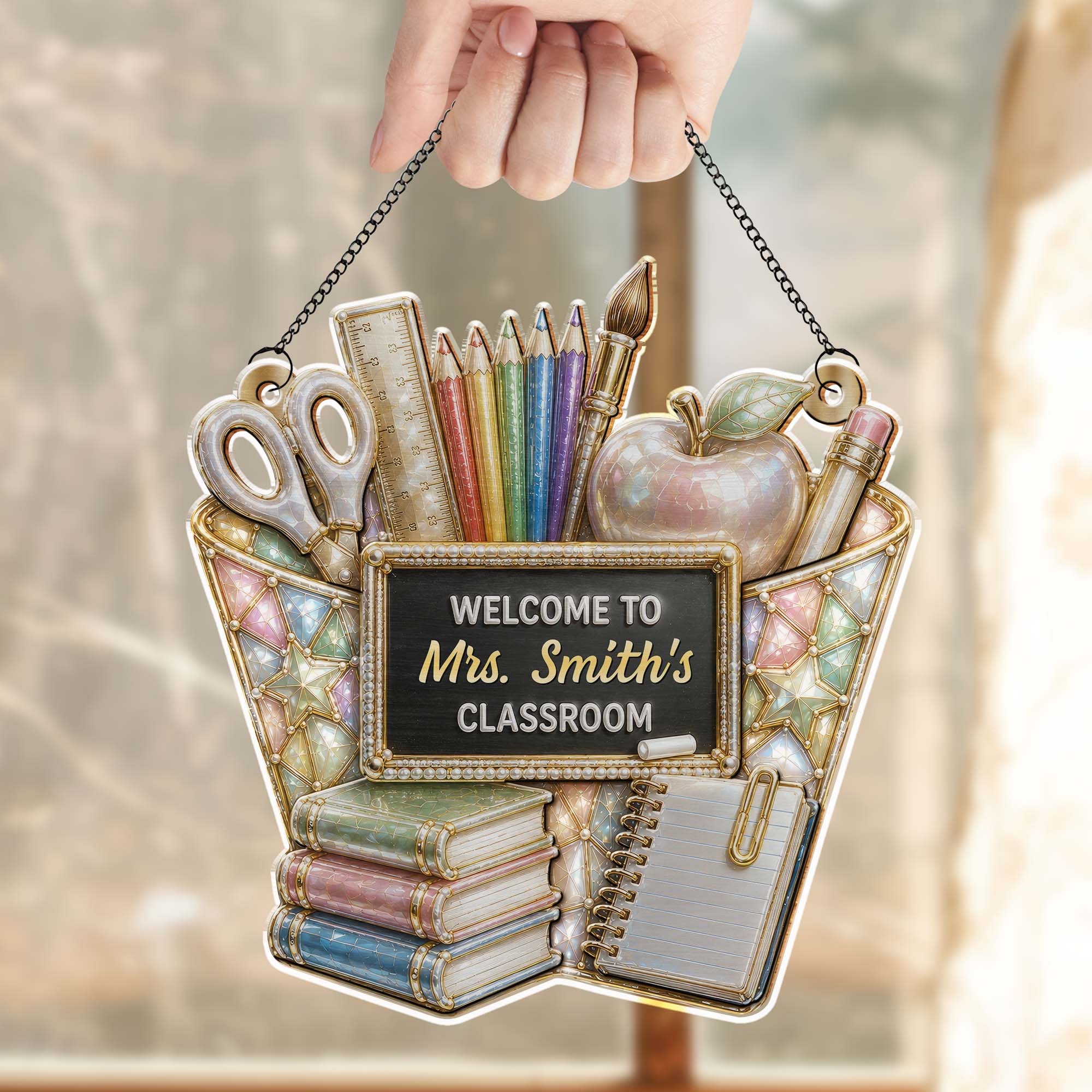 Personalized Classroom Suncatcher Custom Name Apple Decor Gift for Teacher