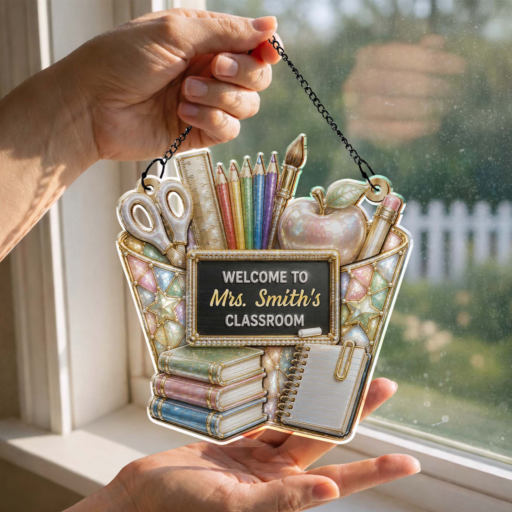 Personalized Classroom Suncatcher Custom Name Apple Decor Gift for Teacher