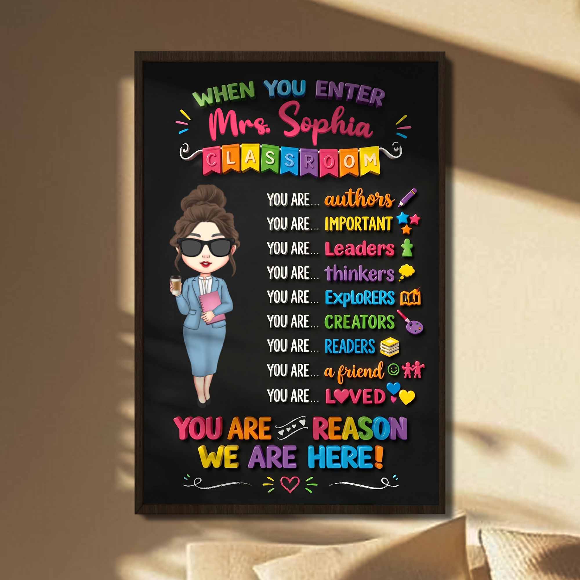 Personalized Teacher Classroom Vertical Poster Custom Name Gift