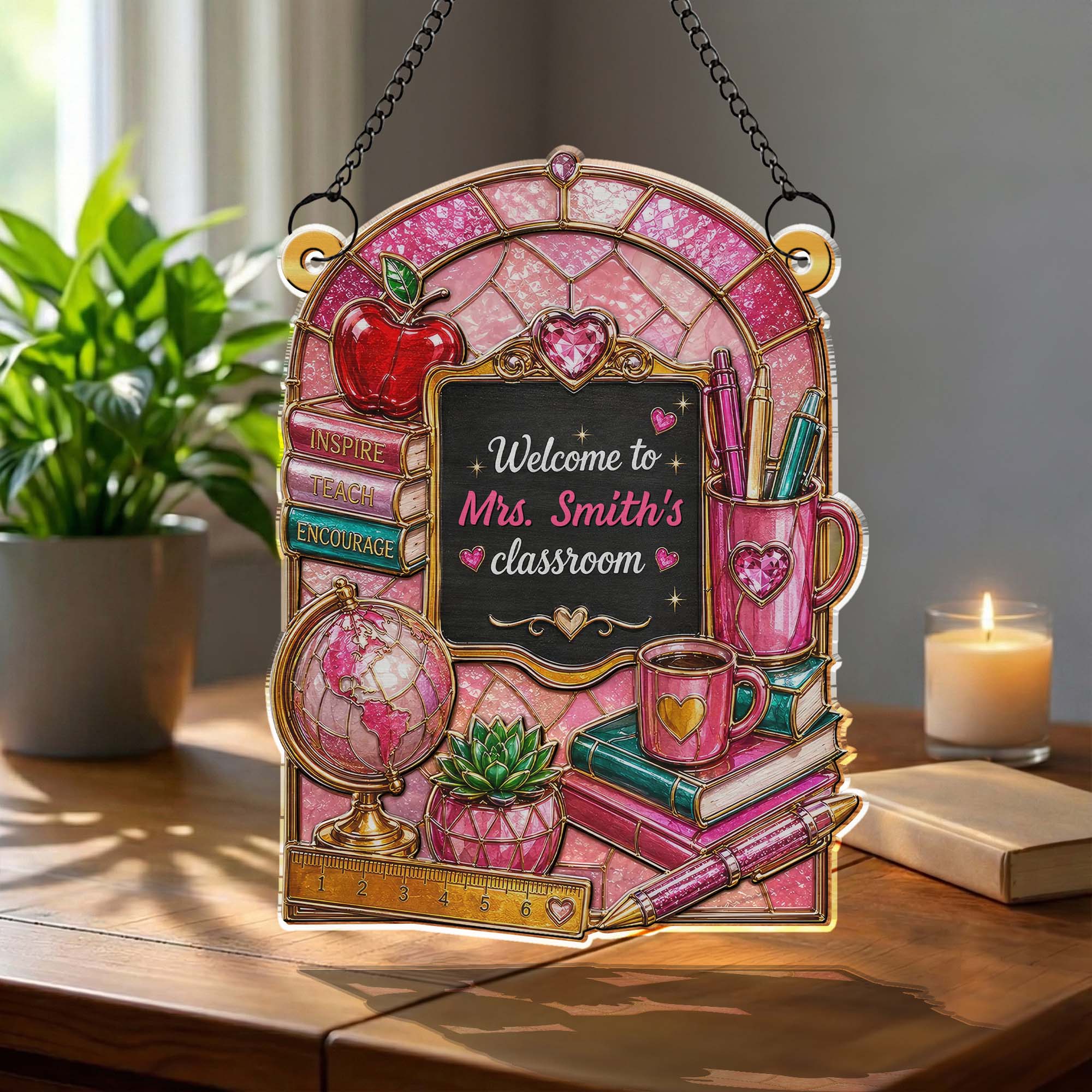 Personalized Teacher Suncatcher Custom Name Apple Gift