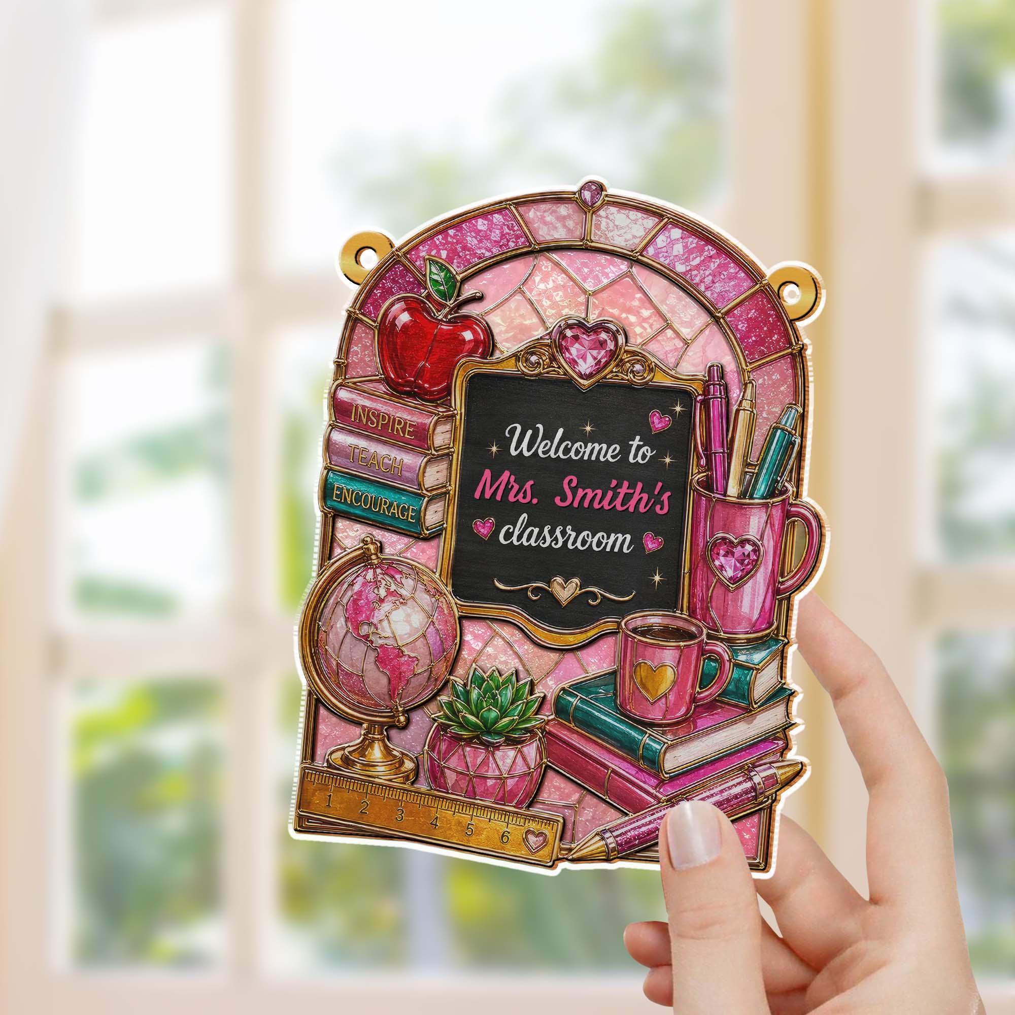 Personalized Teacher Suncatcher Custom Name Apple Gift