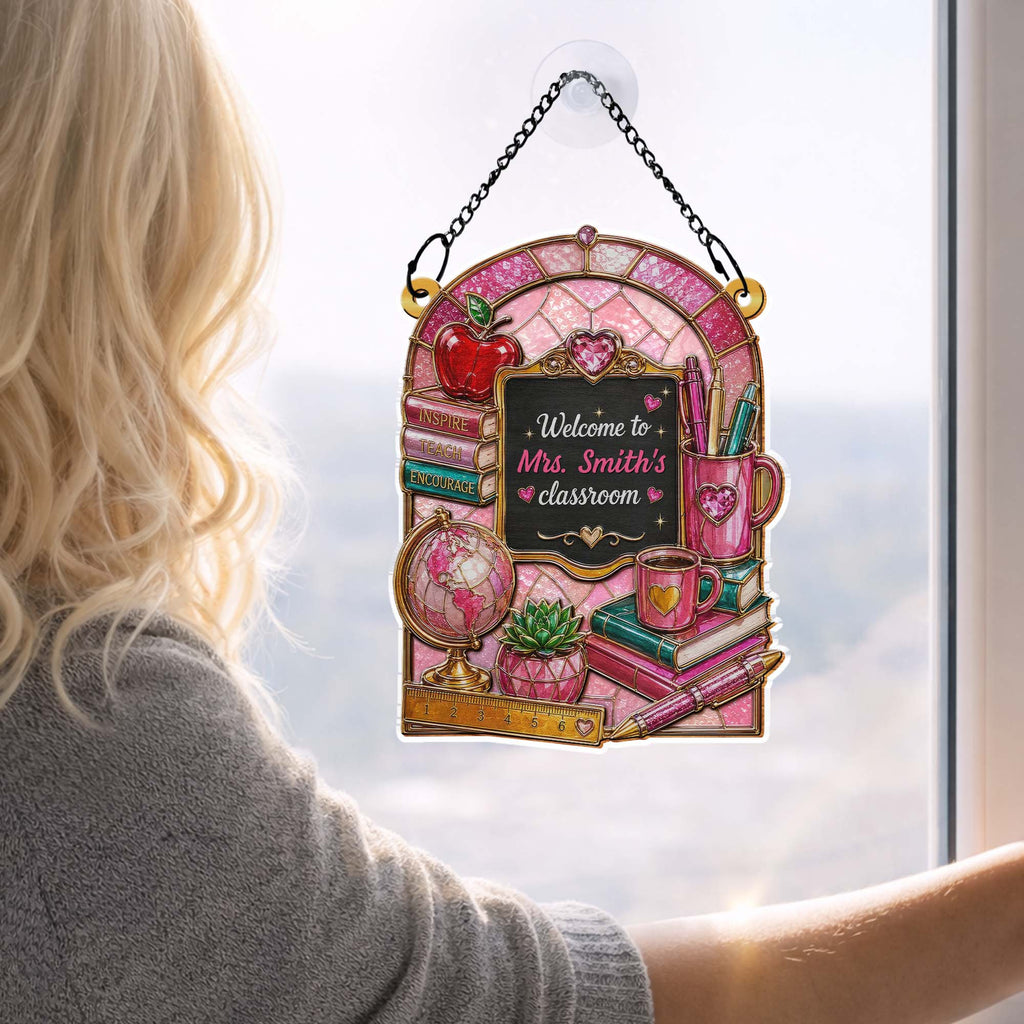 Personalized Teacher Suncatcher Custom Name Apple Gift