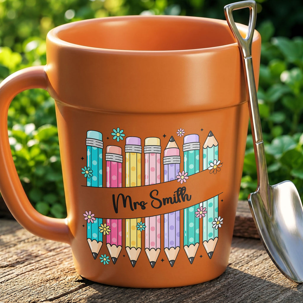 Personalized Plant Pot Ceramic Mug for Teachers with Flowers