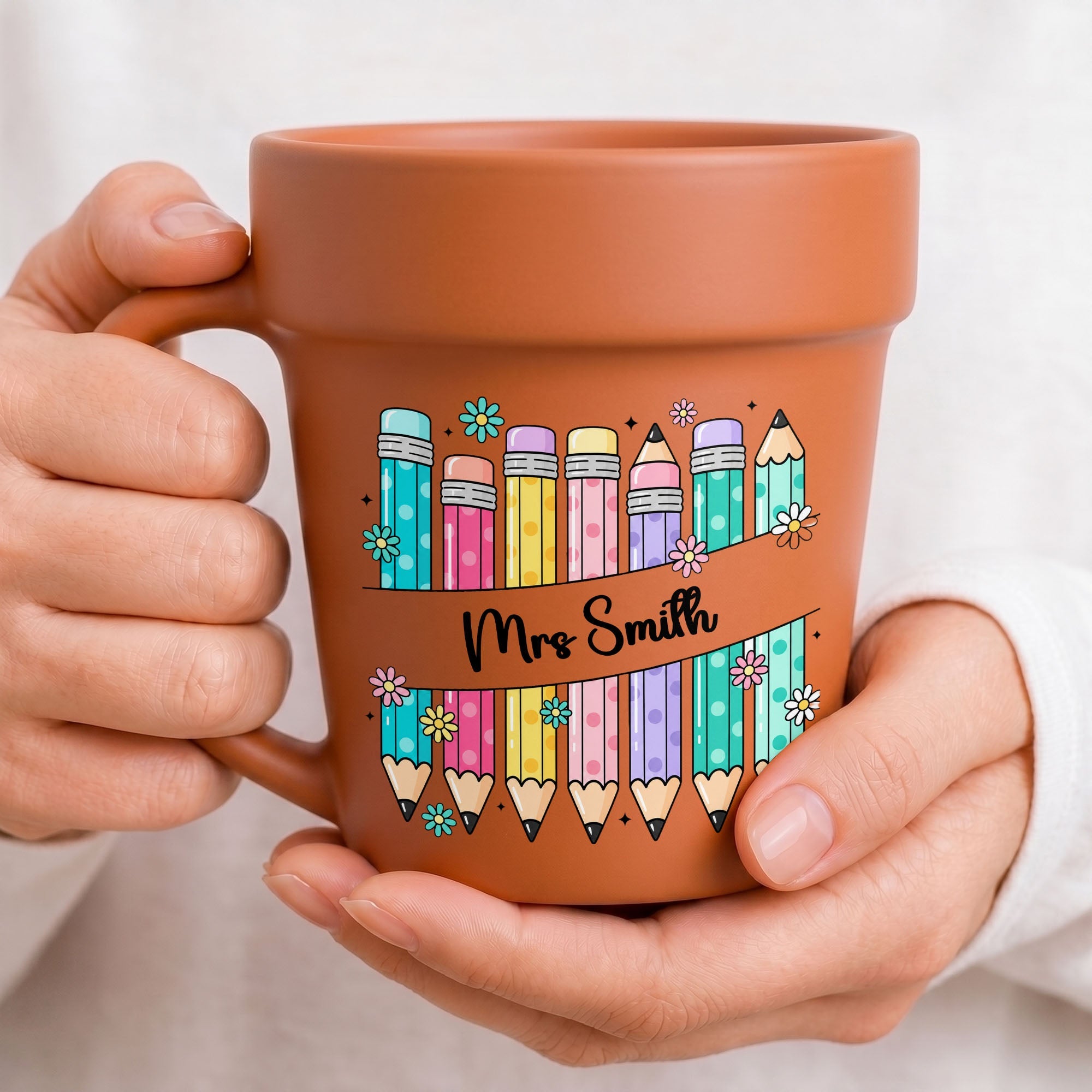 Personalized Plant Pot Ceramic Mug for Teachers with Flowers
