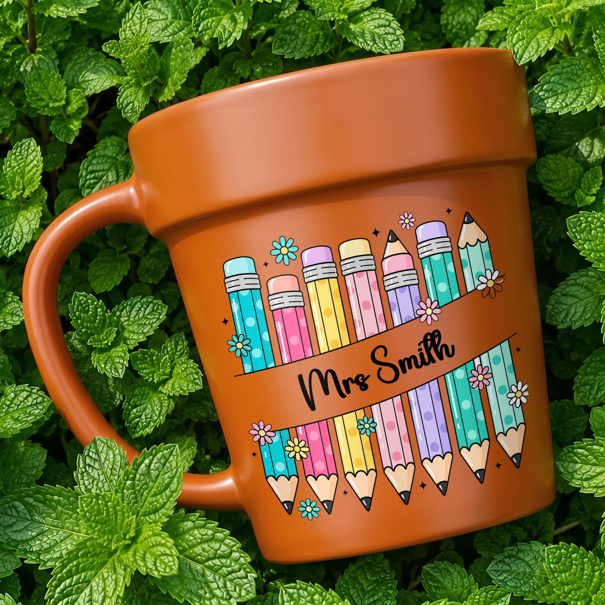 Personalized Plant Pot Ceramic Mug for Teachers with Flowers