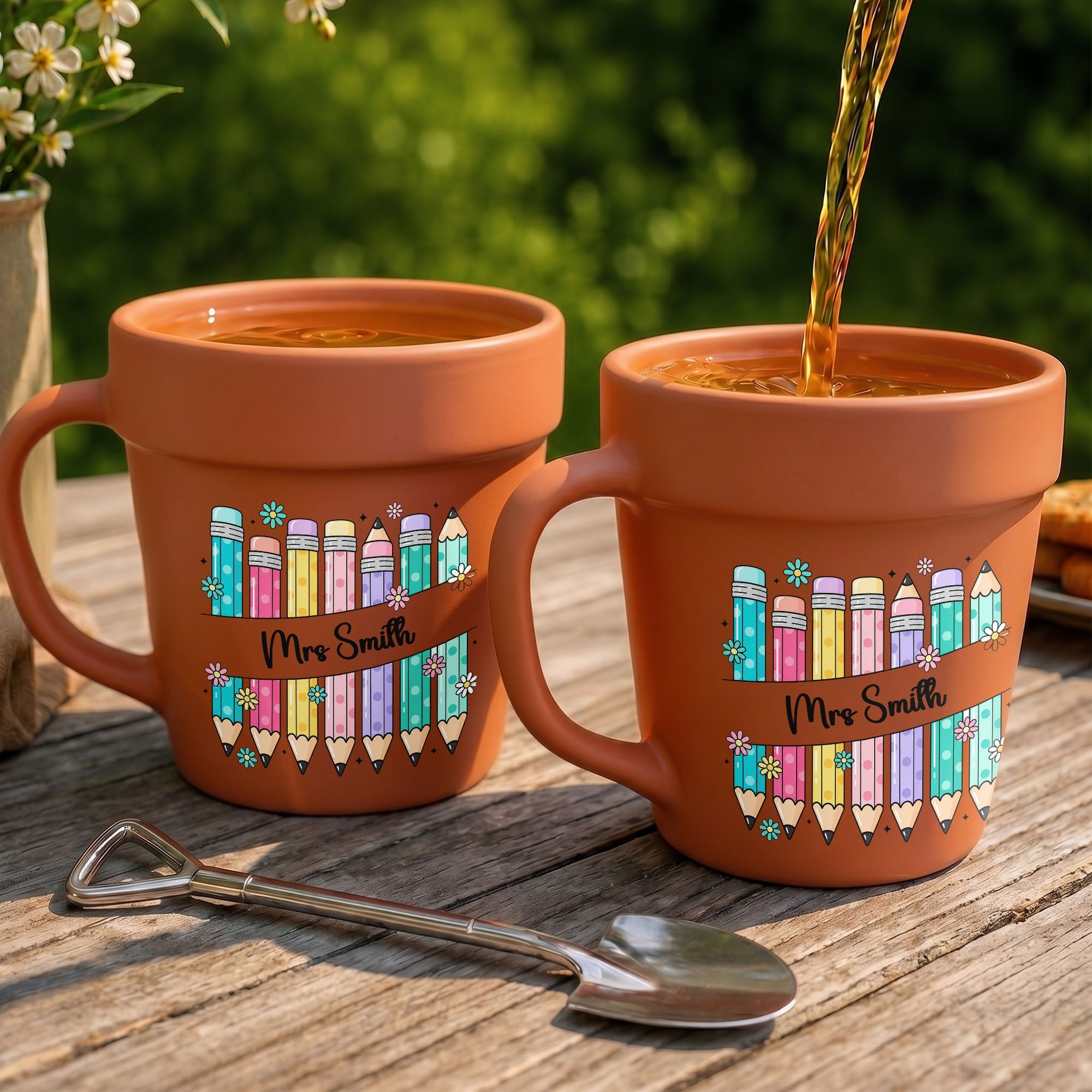 Personalized Plant Pot Ceramic Mug for Teachers with Flowers