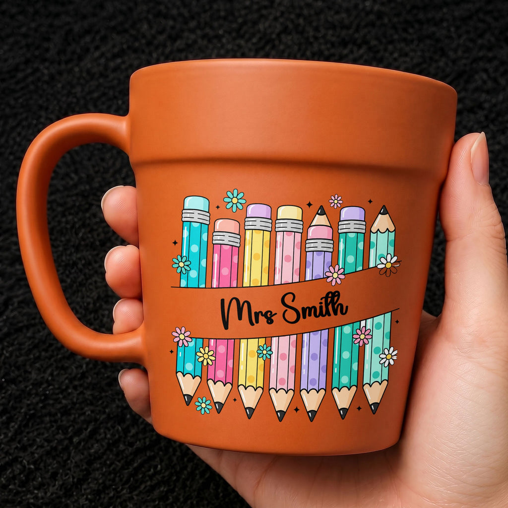 Personalized Plant Pot Ceramic Mug for Teachers with Flowers
