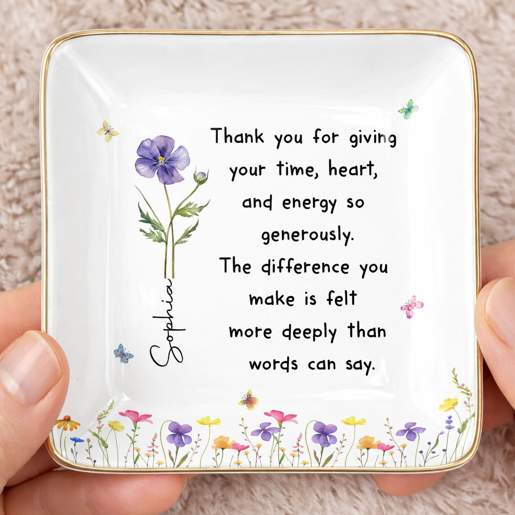 Personalized Custom Jewelry Dish with Birth Month Flower Gift for Teacher Jewelry Dish GradoCreations