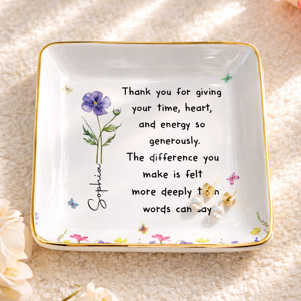 Personalized Custom Jewelry Dish with Birth Month Flower Gift for Teacher Jewelry Dish GradoCreations
