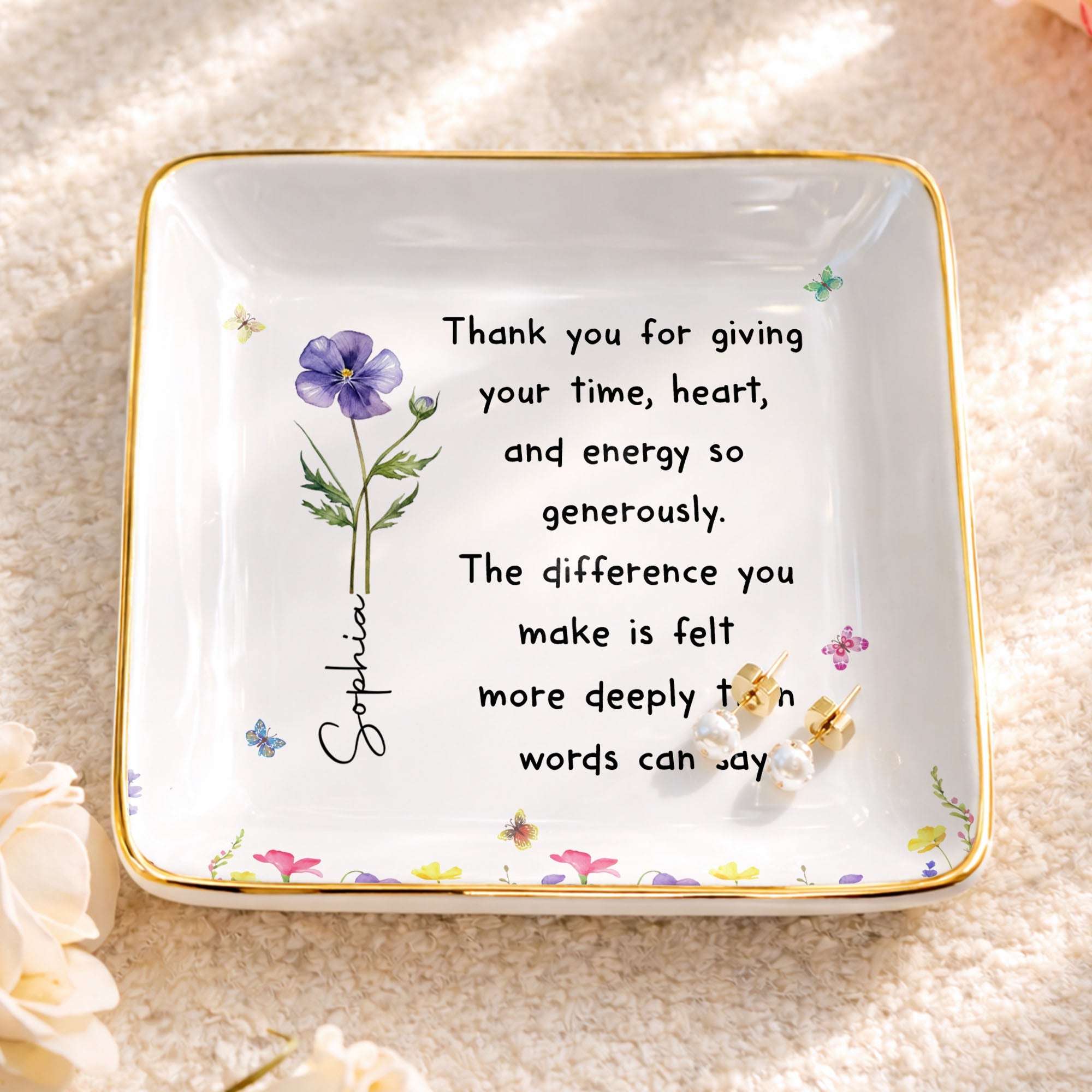 Personalized Custom Jewelry Dish with Birth Month Flower Gift for Teacher Jewelry Dish GradoCreations