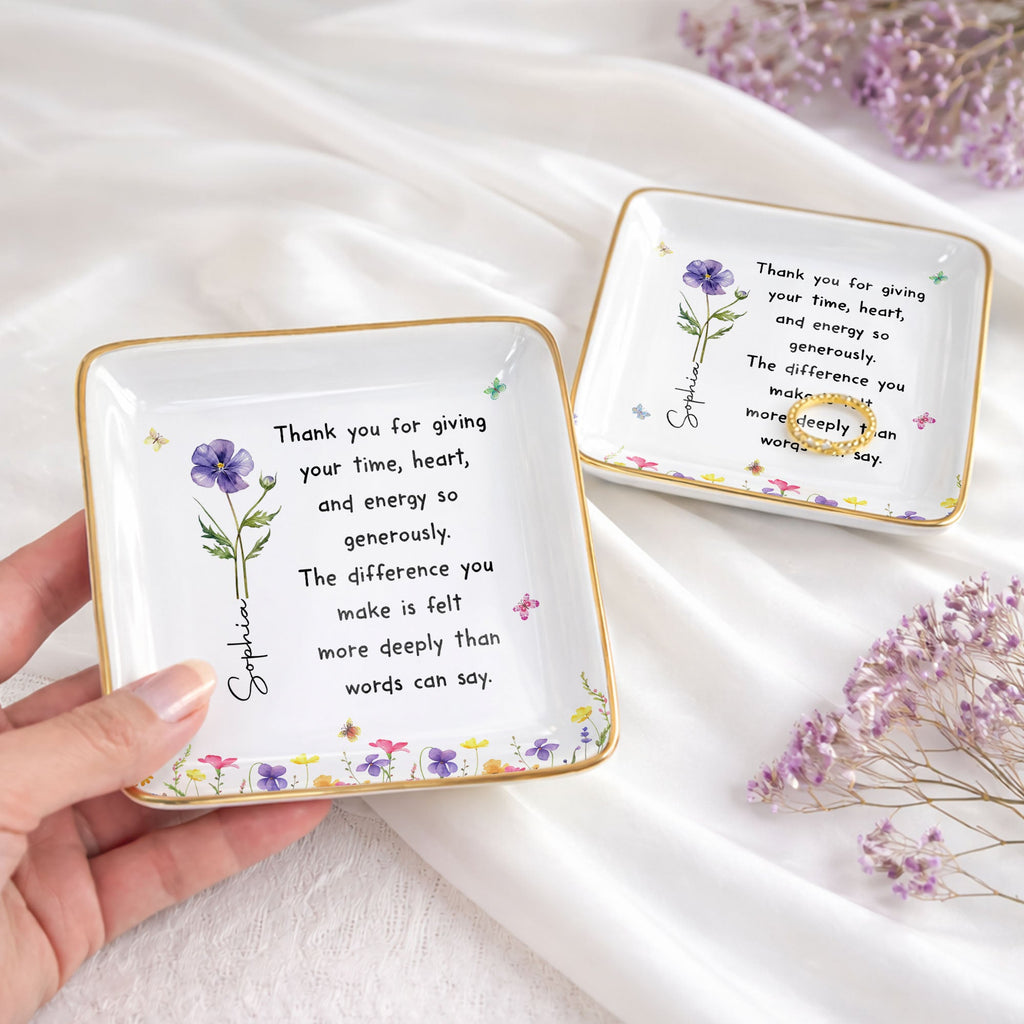 Personalized Custom Jewelry Dish with Birth Month Flower Gift for Teacher Jewelry Dish GradoCreations
