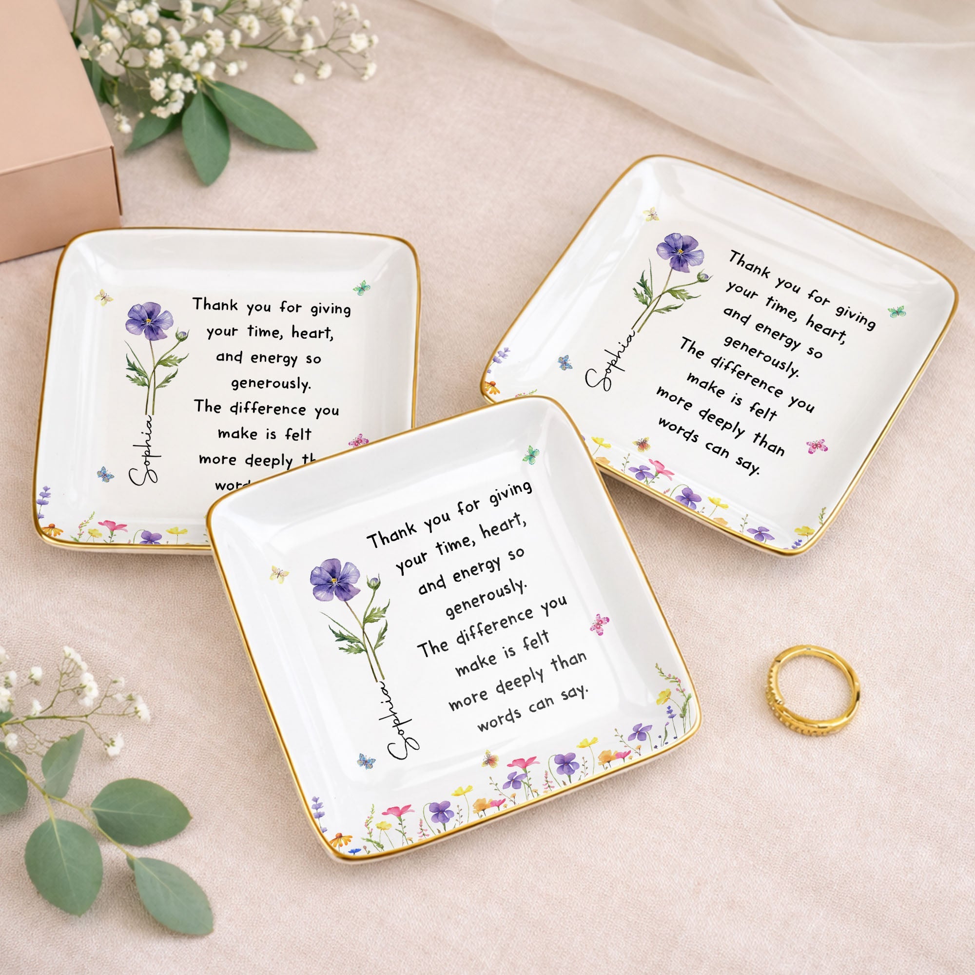 Personalized Custom Jewelry Dish with Birth Month Flower Gift for Teacher Jewelry Dish GradoCreations