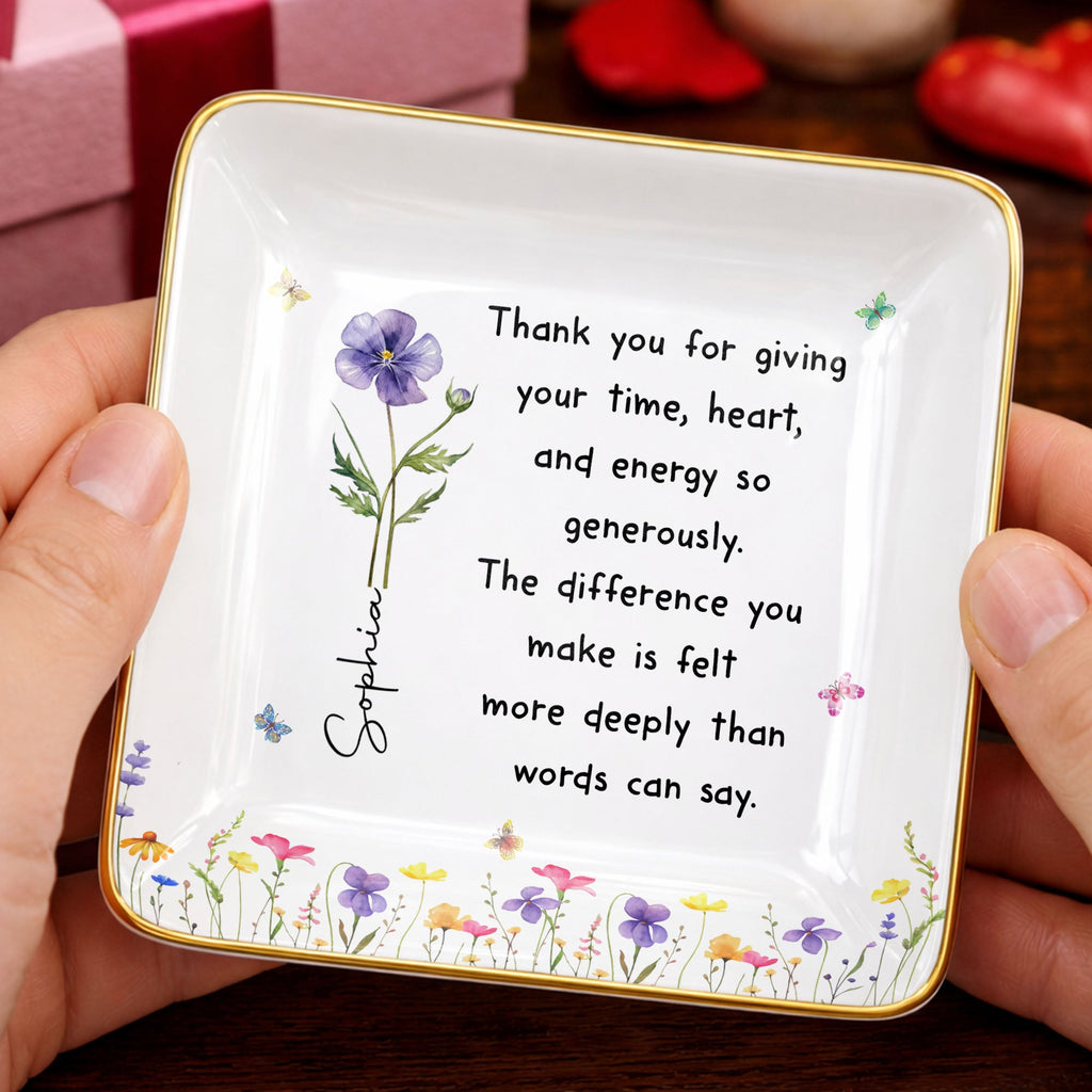 Personalized Custom Jewelry Dish with Birth Month Flower Gift for Teacher Jewelry Dish GradoCreations