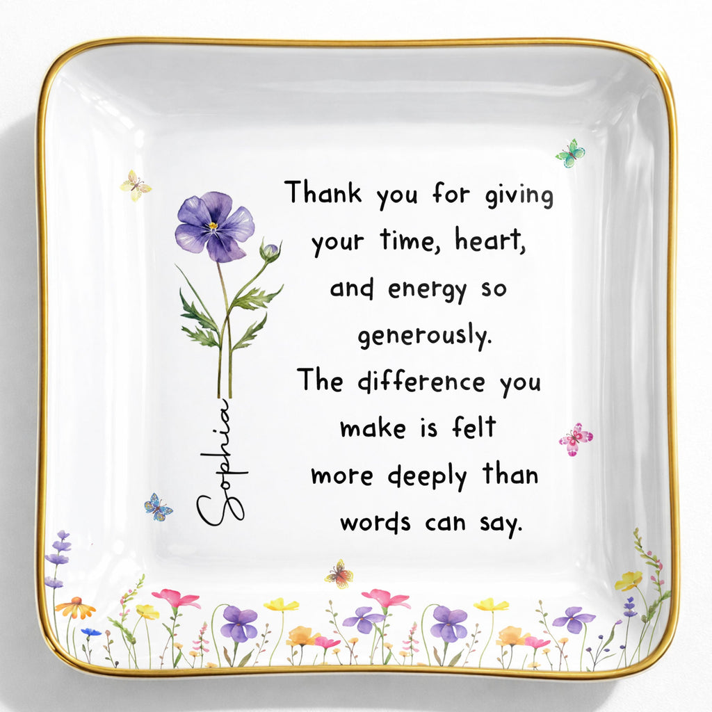 Personalized Custom Jewelry Dish with Birth Month Flower Gift for Teacher Jewelry Dish GradoCreations