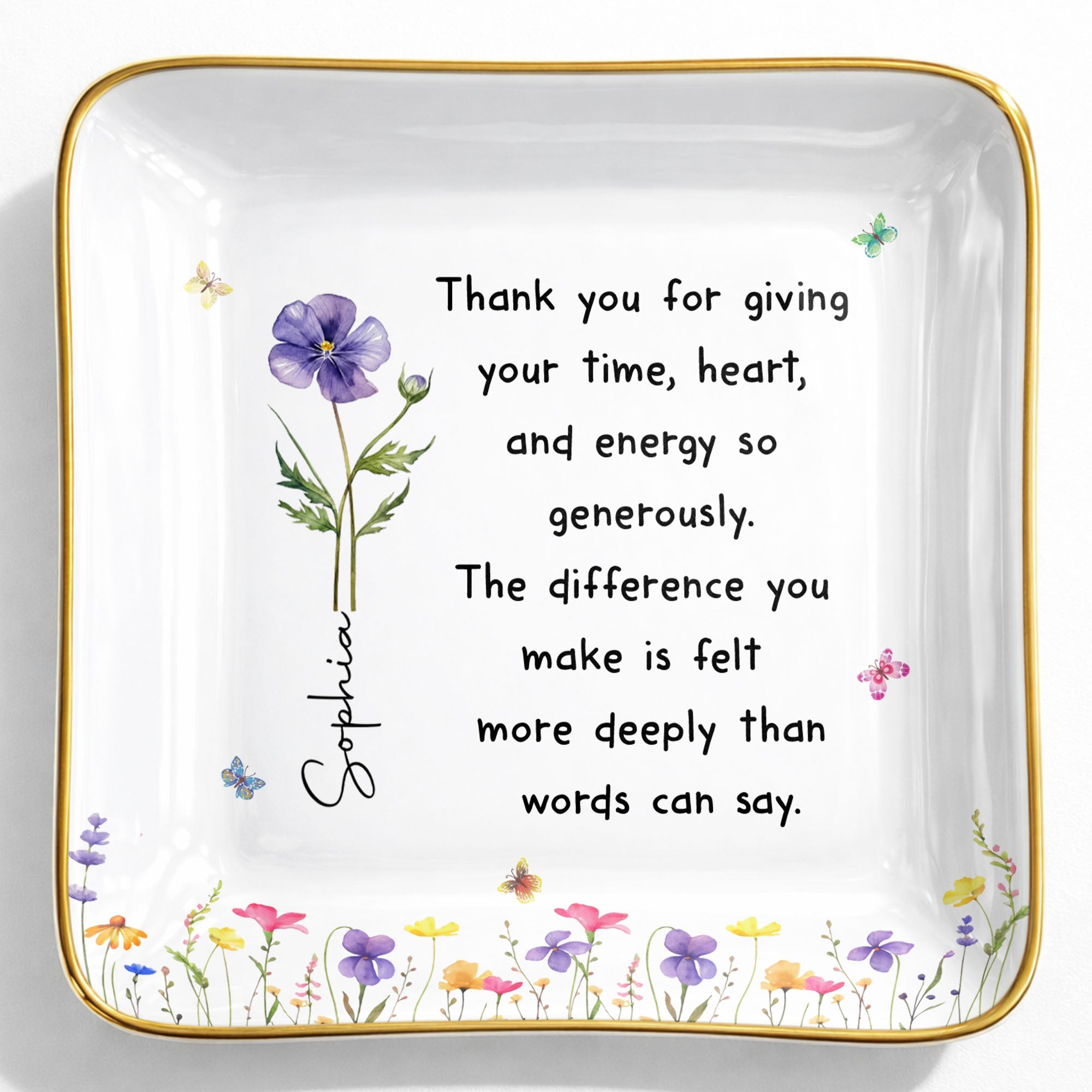 Personalized Custom Jewelry Dish with Birth Month Flower Gift for Teacher Jewelry Dish GradoCreations