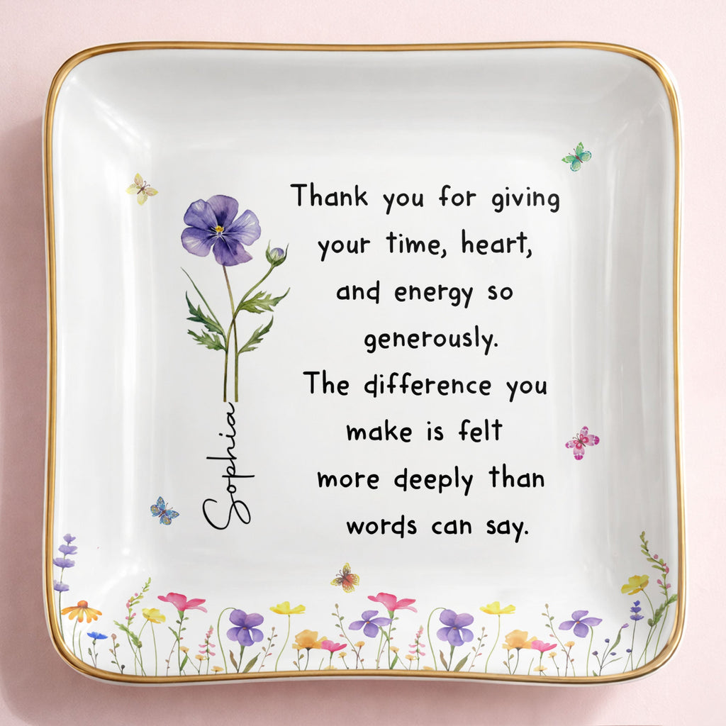 Personalized Custom Jewelry Dish with Birth Month Flower Gift for Teacher Jewelry Dish GradoCreations