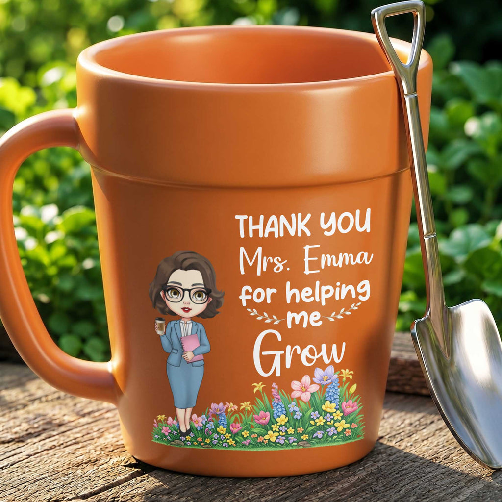 Personalized Plant Pot Mug Thank You Gift for Teacher Plant Pot Ceramic Mug GradoCreations