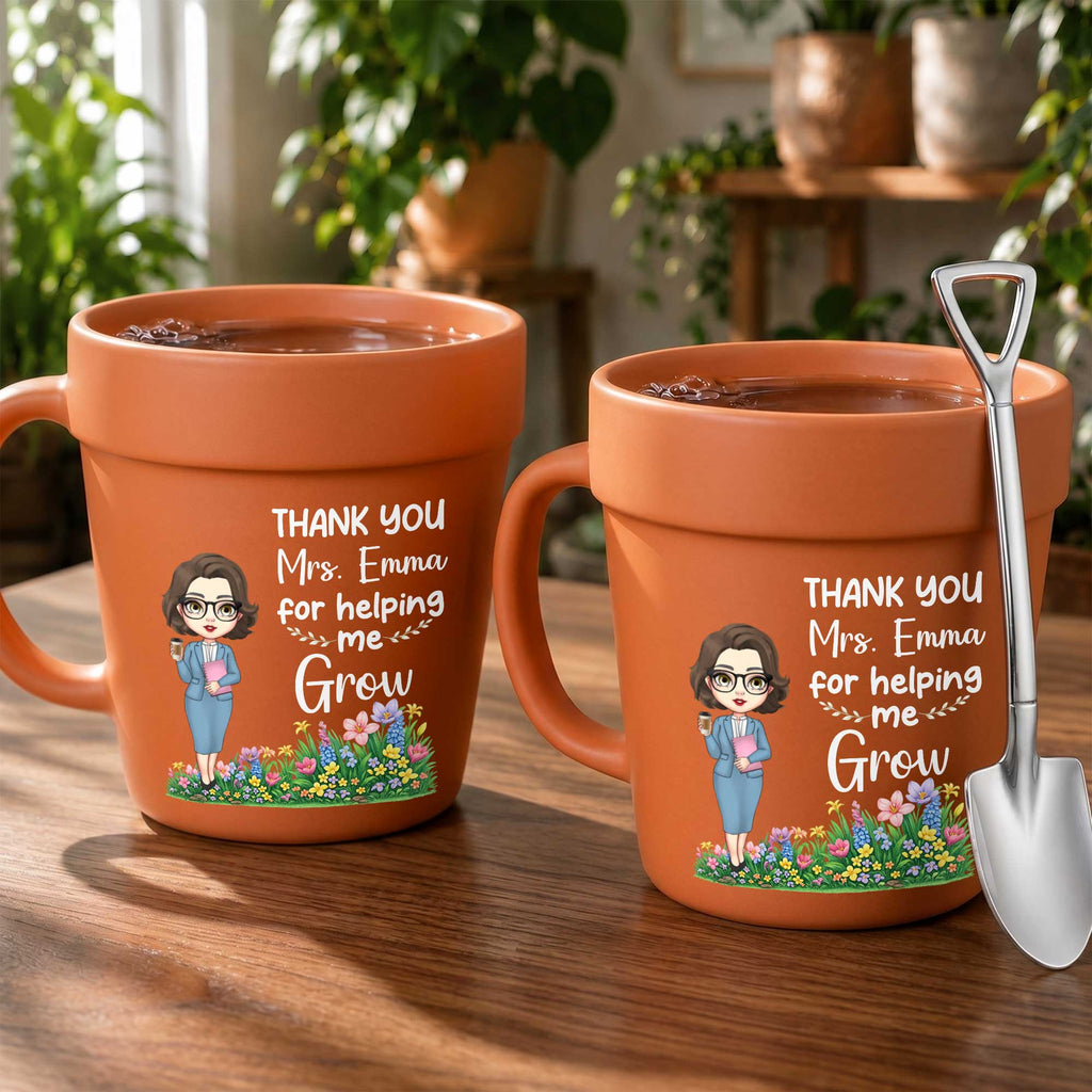 Personalized Plant Pot Mug Thank You Gift for Teacher Plant Pot Ceramic Mug GradoCreations