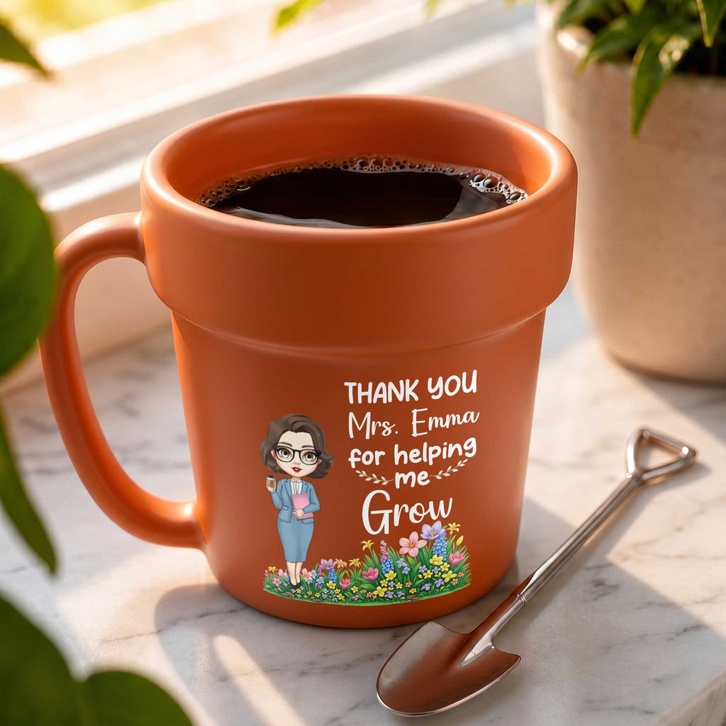 Personalized Plant Pot Mug Thank You Gift for Teacher Plant Pot Ceramic Mug GradoCreations