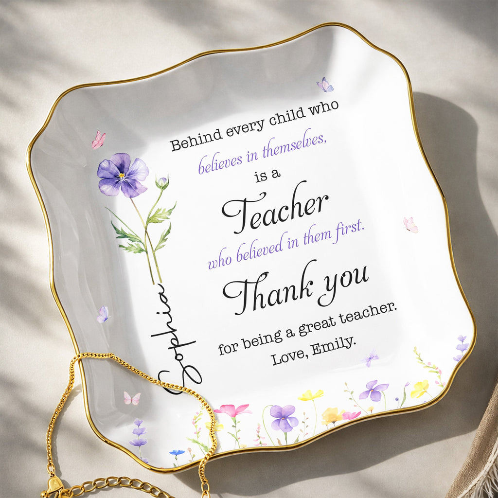 Personalized Lace Square Jewelry Dish Custom Teacher Gift Lace Square Jewelry Dish GradoCreations