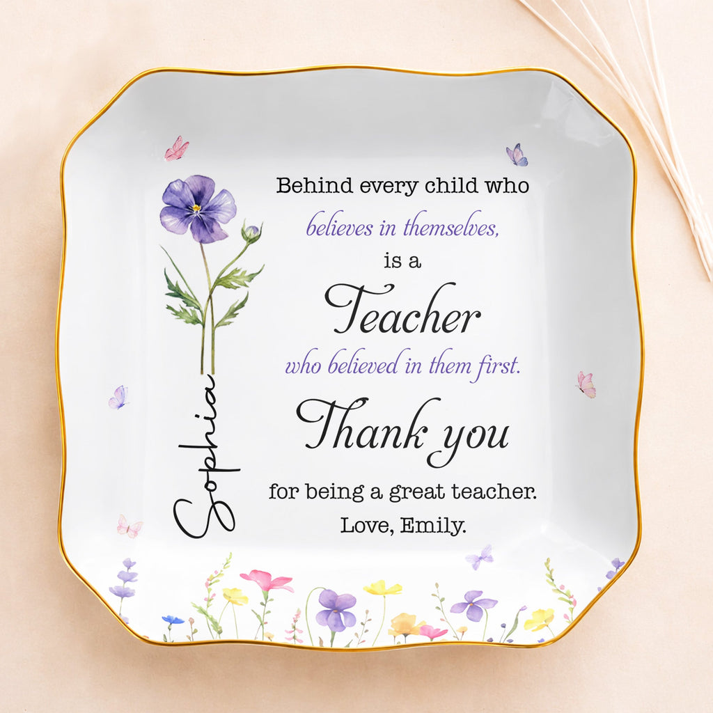 Personalized Lace Square Jewelry Dish Custom Teacher Gift Lace Square Jewelry Dish GradoCreations