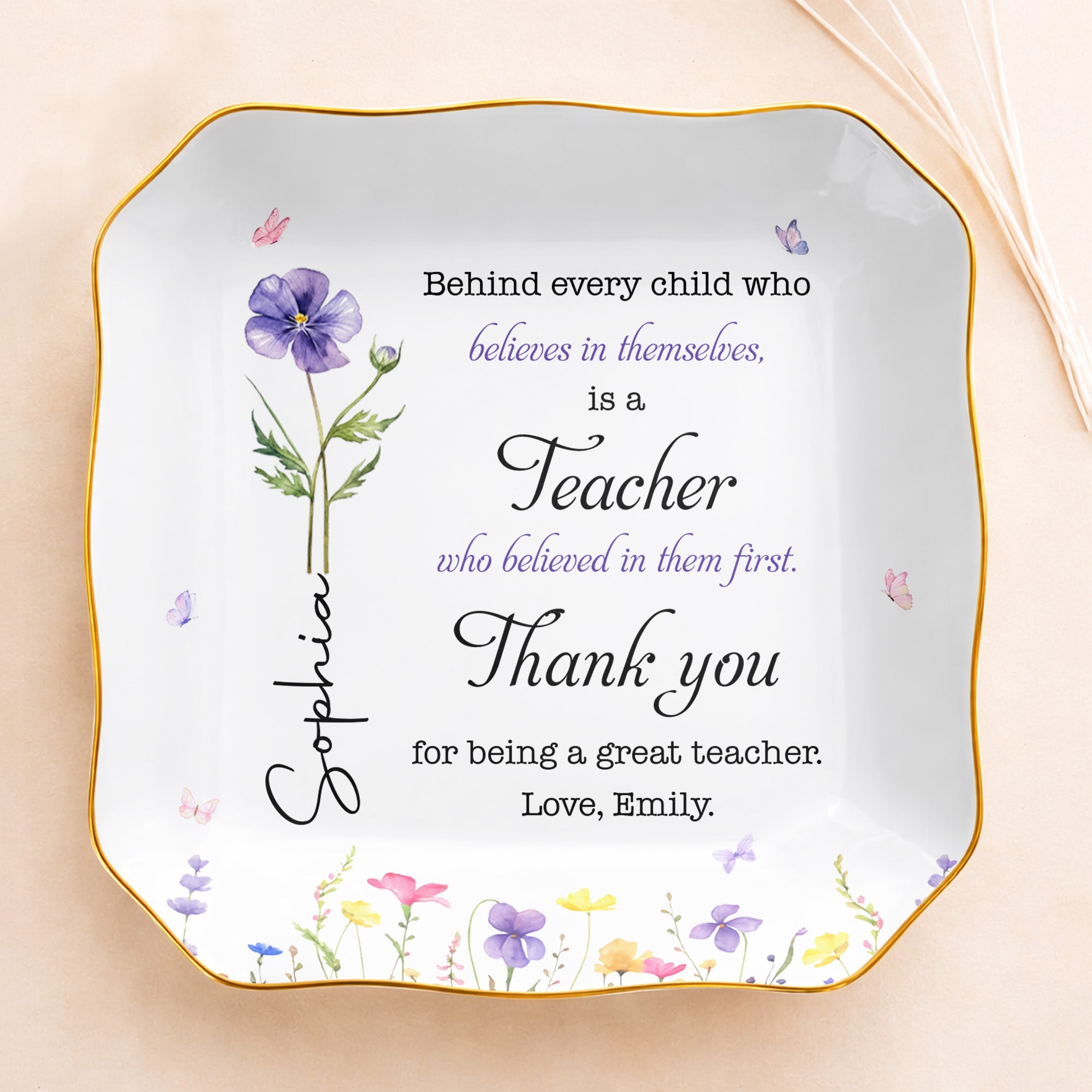 Personalized Lace Square Jewelry Dish Custom Teacher Gift Lace Square Jewelry Dish GradoCreations