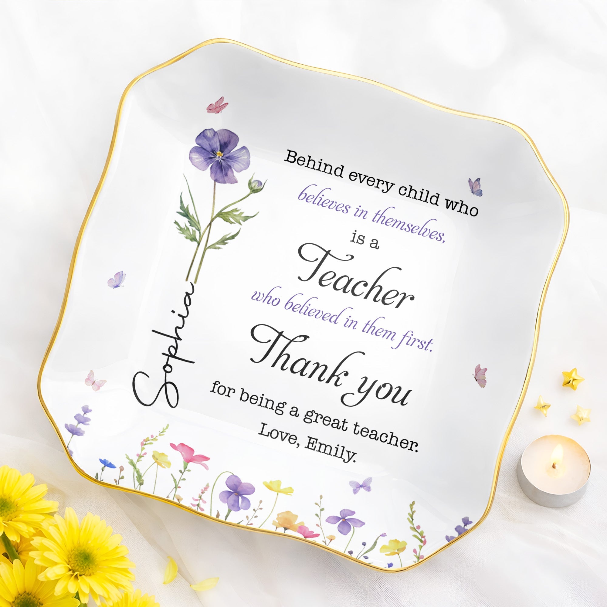Personalized Lace Square Jewelry Dish Custom Teacher Gift Lace Square Jewelry Dish GradoCreations