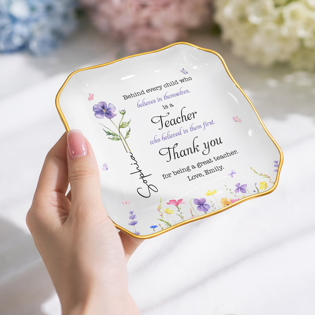 Personalized Lace Square Jewelry Dish Custom Teacher Gift Lace Square Jewelry Dish GradoCreations